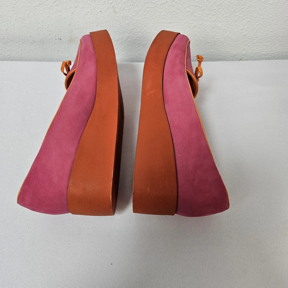 BERNARDO Suede Leather Colorblock Platform Wedge Shoes Size 8M Slip-on